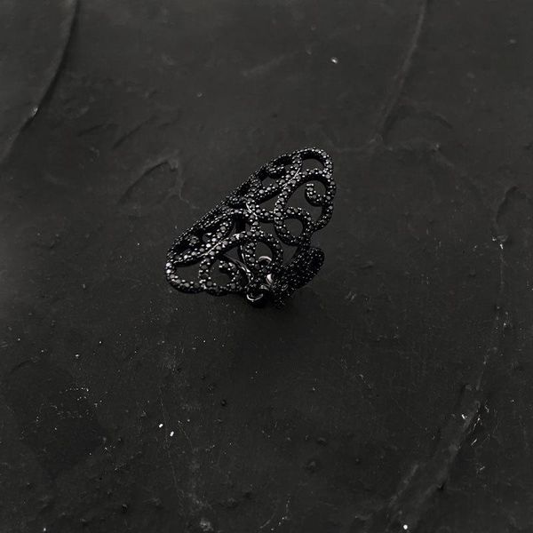 

cluster rings s925 sterling silver summer black arabesque ring female hollow personality design fashion jewelry party birthday gift, Golden;silver