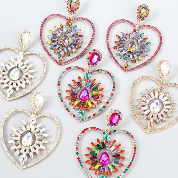 

dangle & chandelier big love heart crystal drop earrings fashion wedding color folwer rhinestone earring for women jewelry accessories whole, Silver