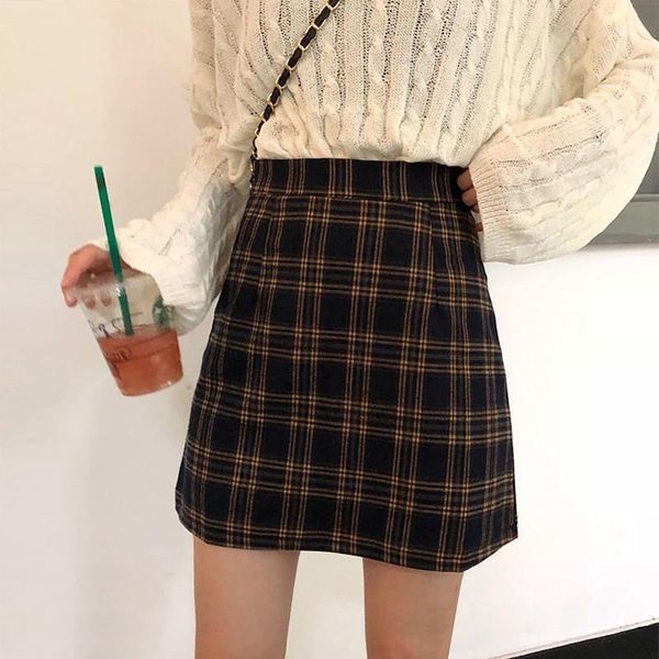 

skirts dabourfeel mini skirt plaid back zipper pink purple brown youthful and cute preppy style casual dating for 2021 summer women, Black