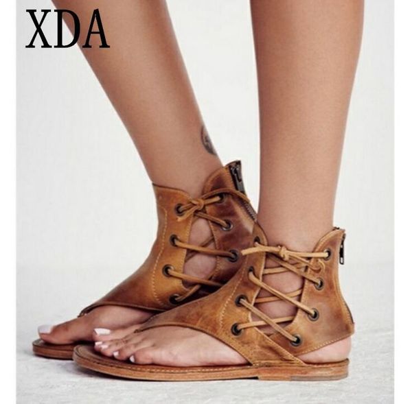 

women sandals vintage summer shoes gladiator flip-flops for beach leather flat sandalias, Black