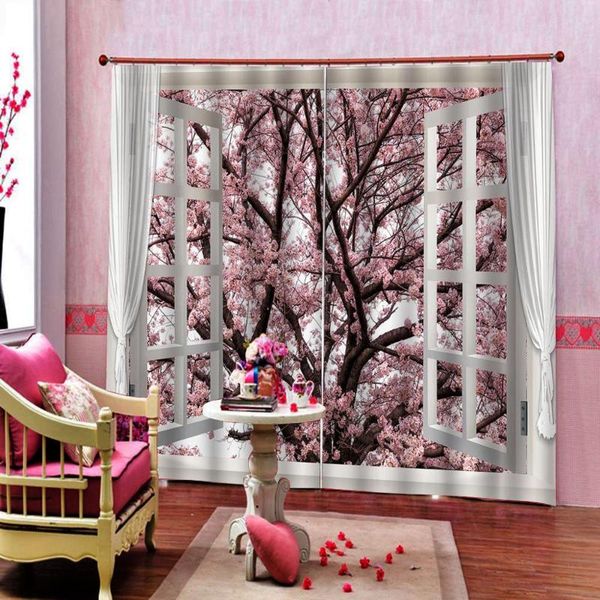 

curtain & drapes fashion custom size pastoral window trees flowers scenery living room curtains bedroom decoration modern thick blackout