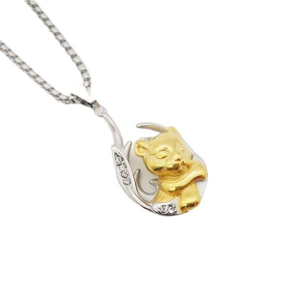 

cute animal leopard pendant necklace 2 tone stainless steel rhinestones little cub fashion jewelry necklaces, Silver