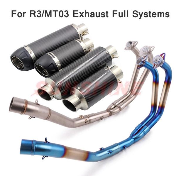 

motorcycle exhaust system motorcross full systems muffler front pipe slip-on racing pitbike modified steel/carbon for r3 r25 mt03 mt-03