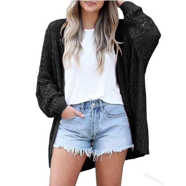 

women's sweaters women coat long-sleeved temperament pure color hook flower hollow long base spring and autumn casual fashion cardigan, White;black