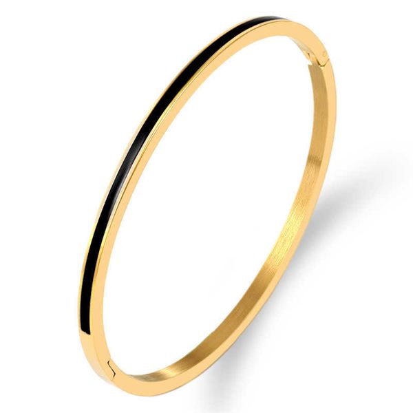 

3mm thin colorful orange enamel bangles bracelets for women party fashion bangles 361l stainless steel jewelry 7 color q0719, Black