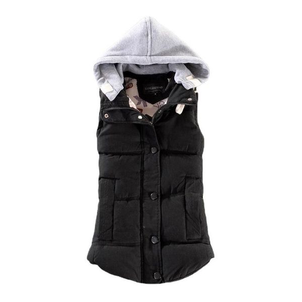 

women's vests 2021 winter down cotton vest mid-length padded warm solid women coat loose hooded wild female sleeveless jacket, Black;white