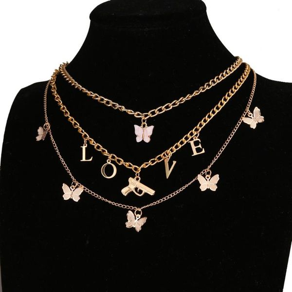 

chains autumn and winter ladies fashion charm chain butterfly multi-layer pendant necklace simple gift wholesale, Silver