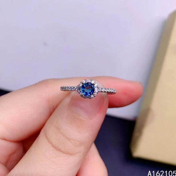 

cluster rings 925 pure silver chinese style natural london blue z women's exquisite fresh small round adjustable gem ring fine jewelry, Golden;silver