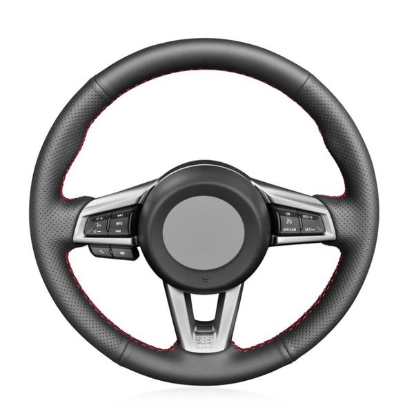 

steering wheel covers black artificial leather hand-stitched no-slip car cover for mx-5 2021