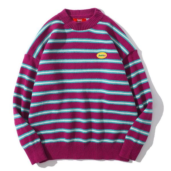 

men's sweaters 2021 men streetwear harajuku oversized knitted sweater striped pullover autumn winter hip hop japanese fashion jumper, White;black
