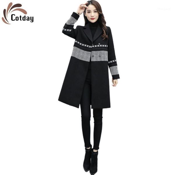

women's jackets cotday plaid turn-down collar plus size office style lady black autumn femme 2021 manteau women casual long windbreaker, Black;brown