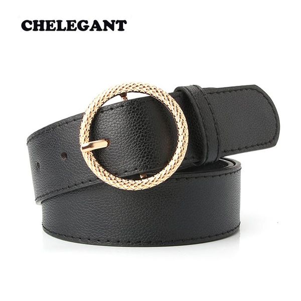 

women belts black alloy embossed round buckle fashion all-match girl clothing decorative for 105cm, Black;brown