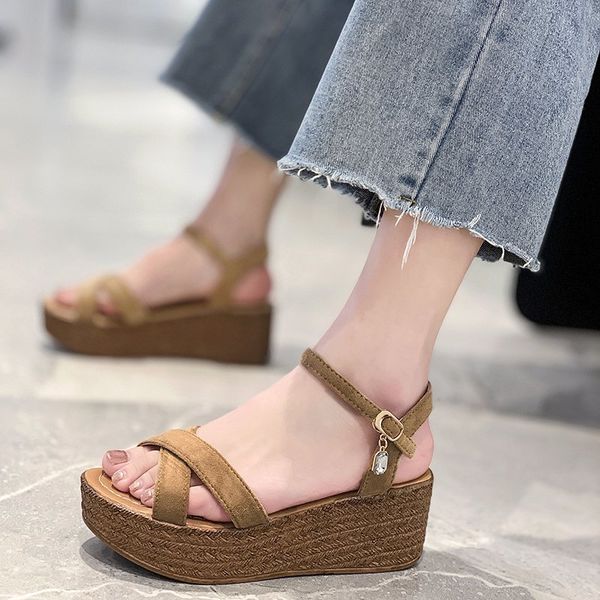 

sandals summer buckle women's fish mouth fashion high heel platform open toes women sandalias mujer sandalia 3qud, Black