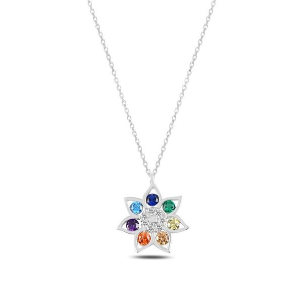 

chains silver 925 sterling flower colorful zircon stone necklace