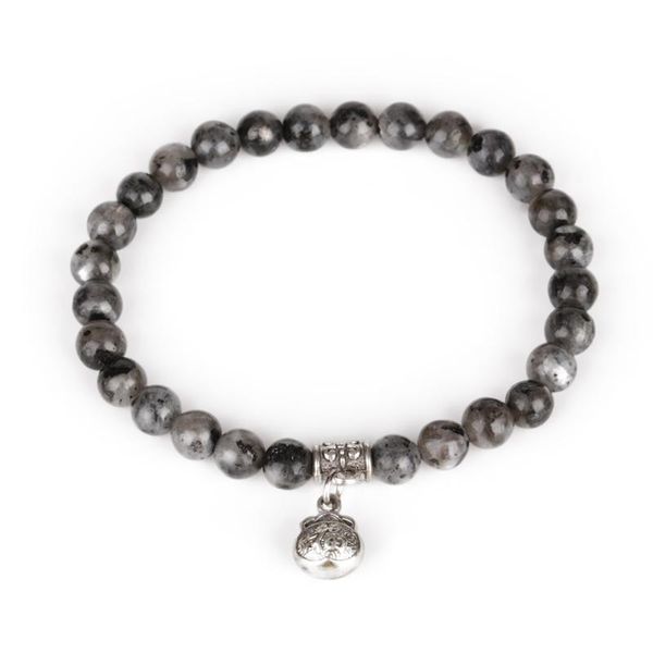 

beaded, strands 6mm black grey labradorite stone bead silver fu chinese word fortune luck money pocket charm beaded bracelets for man women