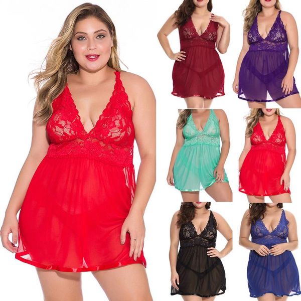 

women's sleepwear erotic night dress women lace plus size nightgown temptation backless lingerie nightwear, Black;red