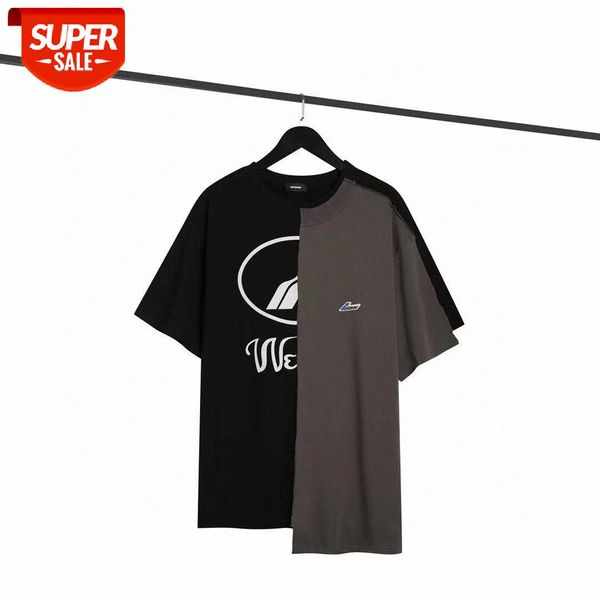

irregular stitching round neck pullover short sleeve #rb5y, White;black