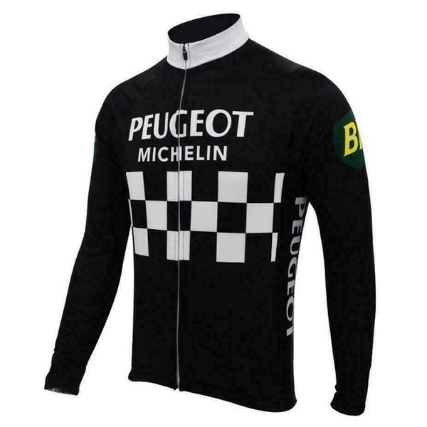 

2021 thermal fleece cycling long sleeve jersey brand team peugeot bp black