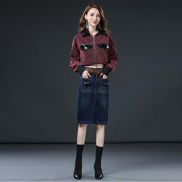 

skirts denim half-length skirts, one-step skirts,comfortable and elastic, Black