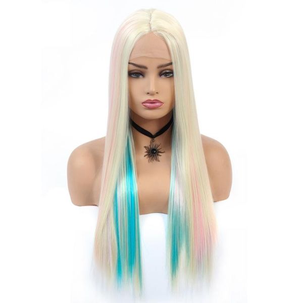 

synthetic wigs dai weier cosplay for black women straight lace front hair blonde mix blue purple pink