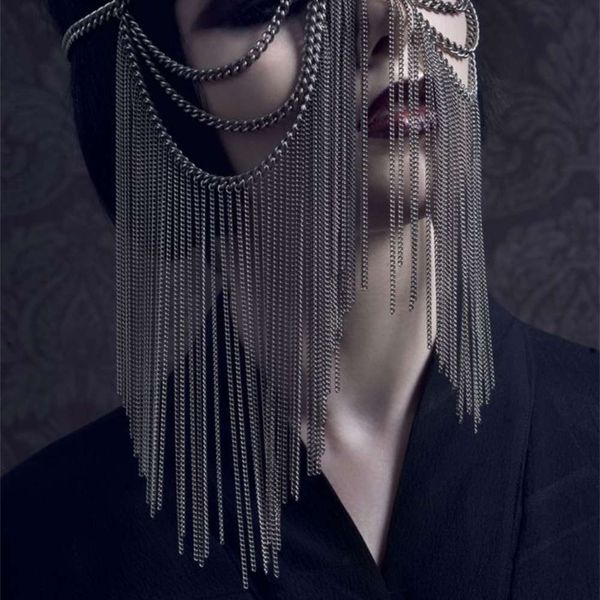 

personality punk head alloy chain headdress hair accessories, Silver