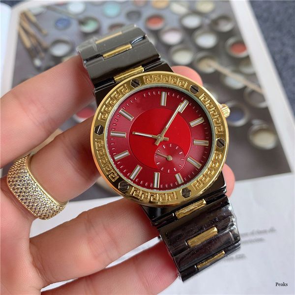 

three stitches working little needle run seconds mens watch luxury watches metal strap brand quartz wristwatch men's gift, Slivery;brown