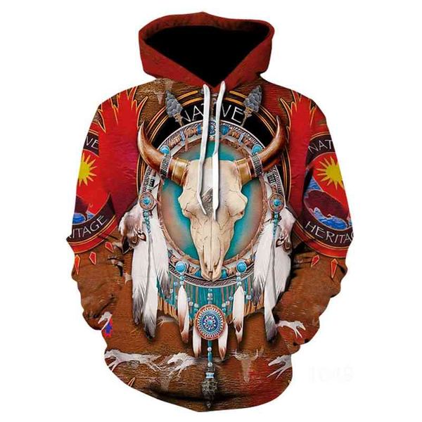 

3d digital printed indian style hooded loose couple sweater, Black
