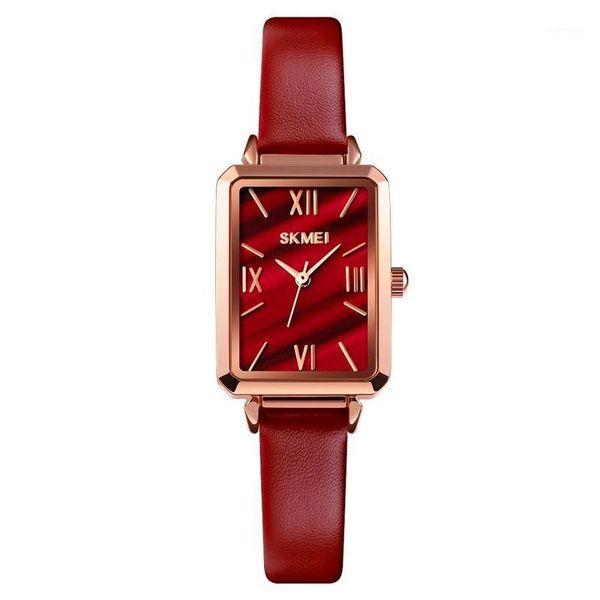 

wristwatches classic simple light luxury style retro square waterproof small green watch leather strap skmei1706 women, Slivery;brown