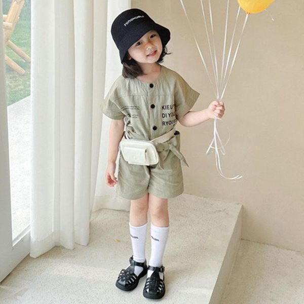 

jumpsuits children girl printing short sleeve overall pants summer kids baby cute for girls siamese trousers, Blue