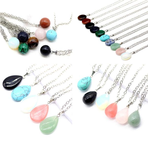 

mixed natural stone heart ball beaded pendant necklaces for women men fashion party club decor jewelry with chain, Silver