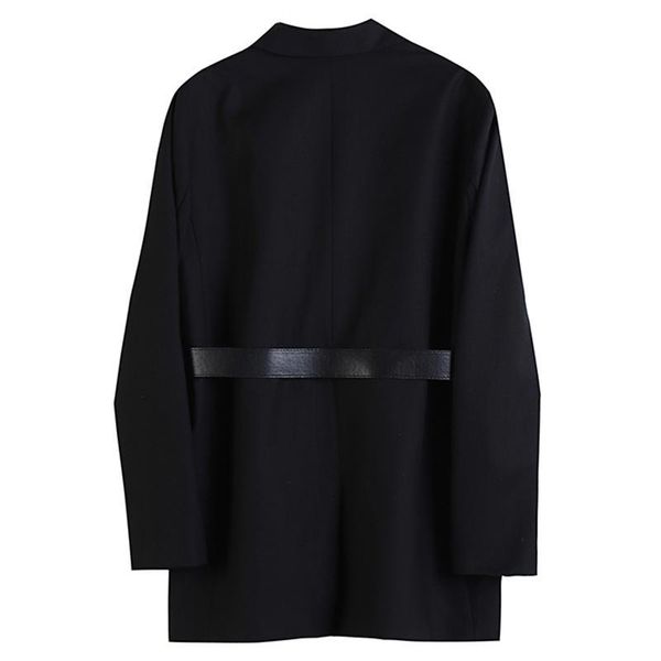 

women's suits & blazers [eam] women belt retro black blazer notched collar long sleeve loose fit jacket fashion tide spring autumn 2021, White;black