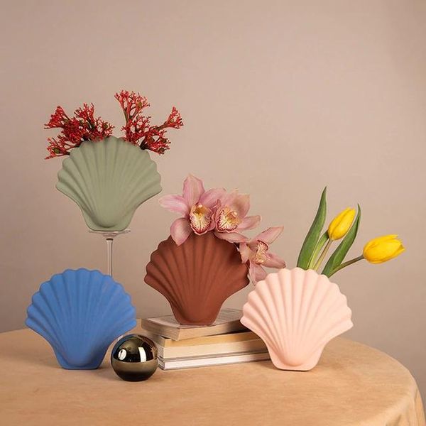 

vases creative imitation shell ceramic vase modern arts and crafts porcelain hydroponic flower pot fashion home decoration