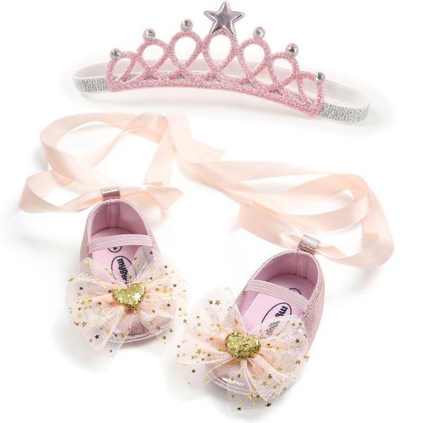 

first walkers princess baby girls shoes born infant sequins bow birthday party shoes+headband gift