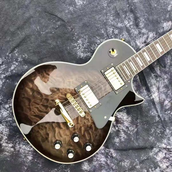 

oem gray black inner pattern electric guitar, ebony binding, gold hardware