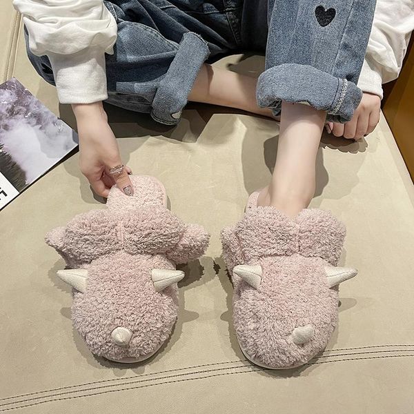 

slippers 2021 winter luxury flats plush shallow slides warm fur sweet fashion flip flops casual women home cotton shoes lady, Black