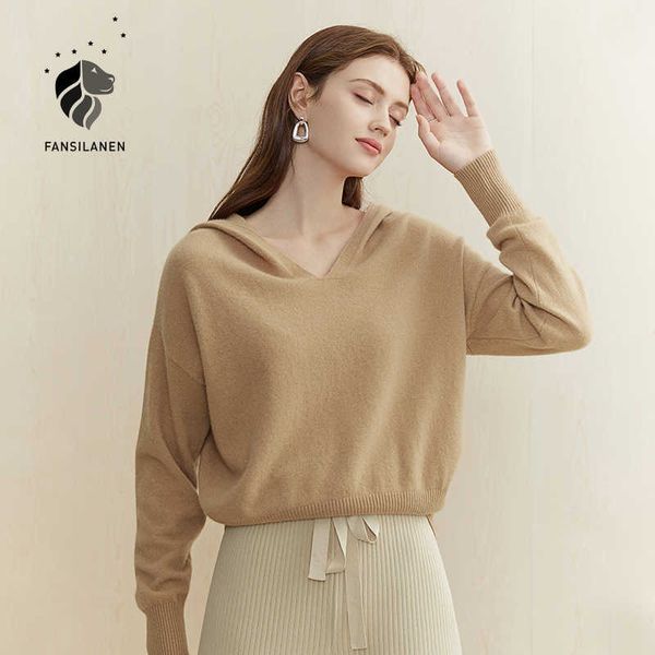 

fansilanen casual streetwear knitted sweater hoodies women wool autumn winter oversized pullover female elegant black jumper 210607, White;black