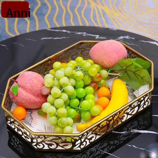 

hollowation gilded iron frame fruit bowl creativity american painted ceramic cake dessert display plates home decoration dishes &