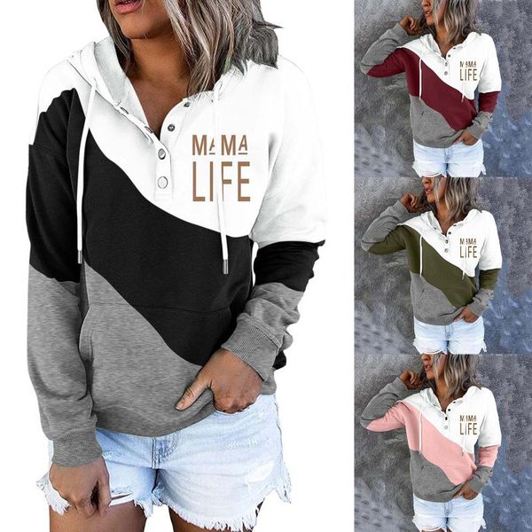 

women's hoodies & sweatshirts ladies loose hooded color-blocking long-sleeved printed sweatershirt fashion color-block sports sweatshir, Black