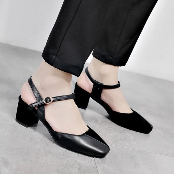 

big size9  11 12 13high heels sandals women shoes woman summer ladies square-headed buckled coloured with thick, Black
