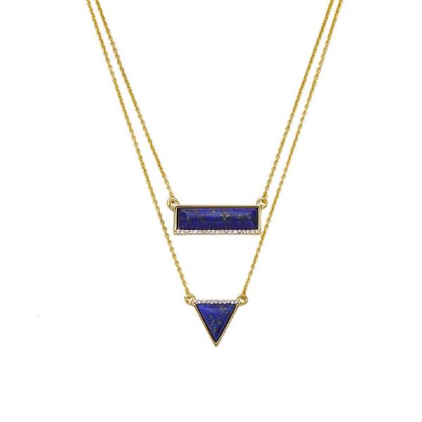 

light yellow gold color 2 geometric lapis lazuli pendant link chain necklace for anniversary gift jewelry necklaces, Silver