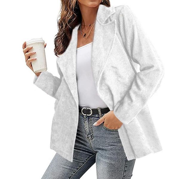 

women's suits & blazers 2021 clothing autumn and winter solid color jacket suit corduroy cardigan coat, White;black