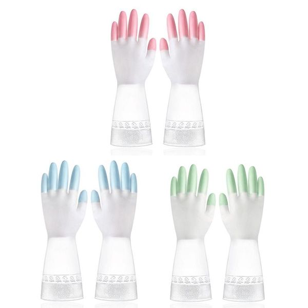 

disposable gloves 1pair durable kitchen rubber cleaning thin waterproof and antifouling pvc home washing glove pink blue green