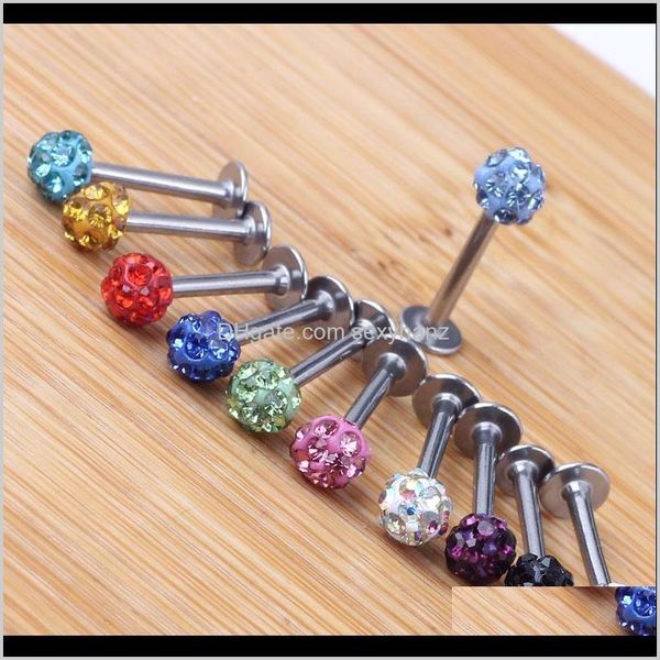 

labret, drop delivery 2021 tragus earring 20pcs/lot mix 10 colors 6-12mm shamballa ball cz gem disco 3dot5mm body jewelry lip ring labret pi, Black