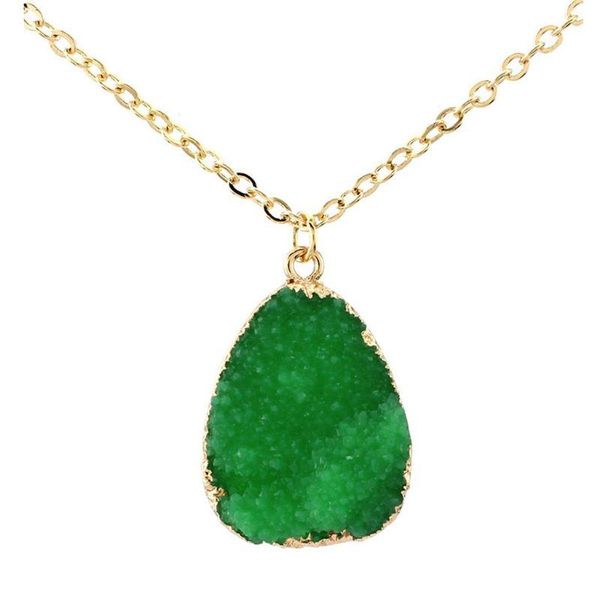 

pendant necklaces resin druzy stone slice quartz crystal chain necklace fashion jewelry, Silver