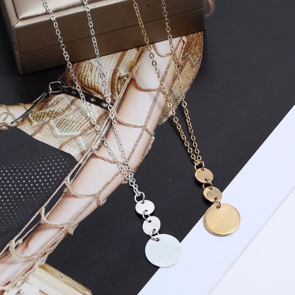 

pendant necklaces fashion gold silver color simple chain necklace for women delicate sequins long bohemian jewelry wholesale