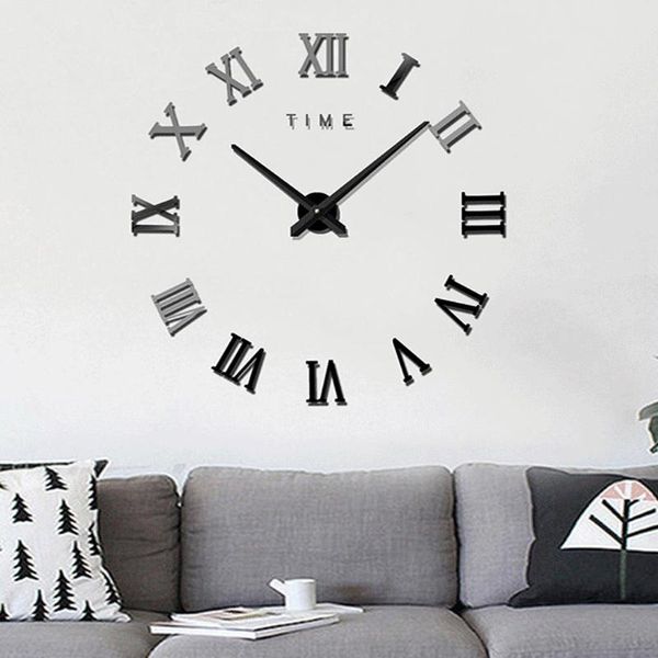 

wall clocks 3d acrylic special diy clock frameless roman numbers figures with sticker for home decoration