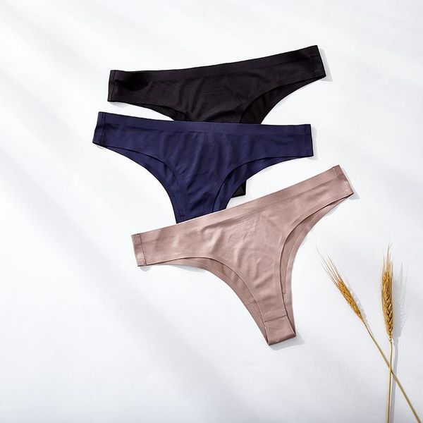 

women's panties 3pcs seamless for woman underwear sports female t-back g-string thong women ice silk underpants lady intimates, Black;pink