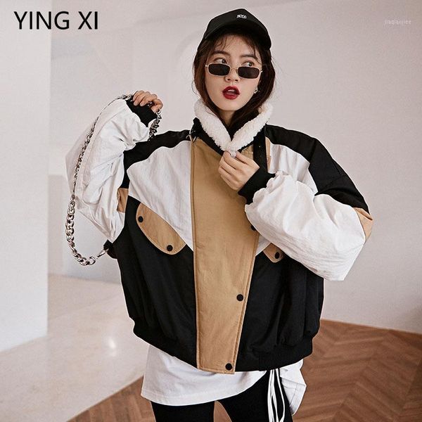 

women's down & parkas fashion womens winter jackets and coats black white patchwork wadded with a hood large faux fur collar