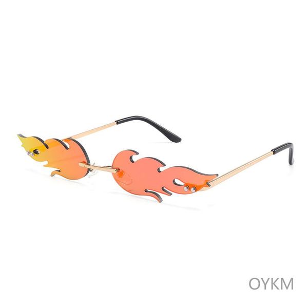 

sunglasses women's luxury fashion fire flame women rimless wave sun glasses metal shades for vintage mirror eyewear, White;black