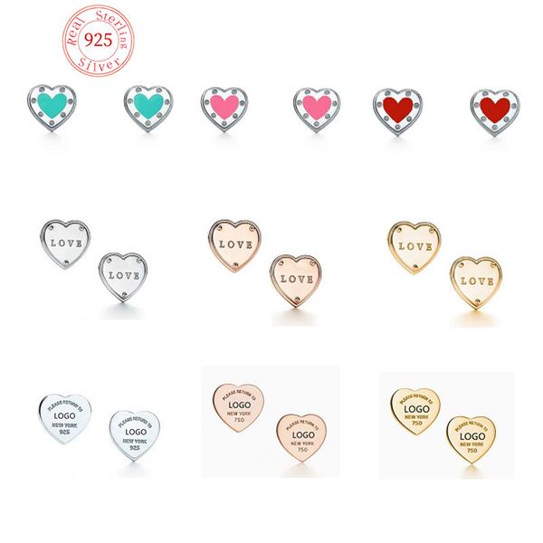 

original luxury brand 925 silver female heart enamel tif earrings classic fashion jewelry christmas women's gifts, Golden;silver